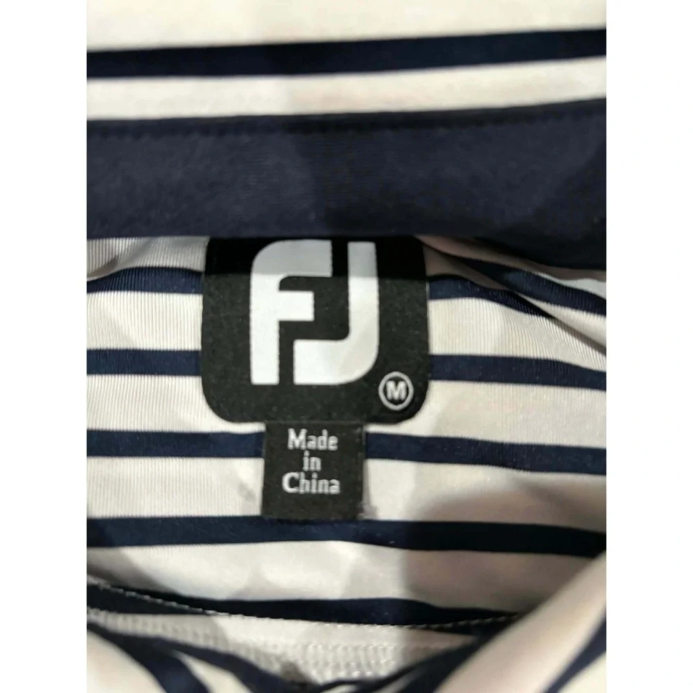 FootJoy Mens Performance Golf Polo Shirt Navy White Striped‎ Short Sleeve M